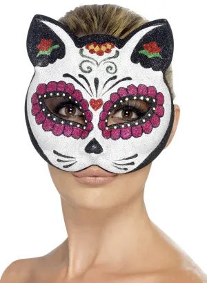 Sugar Skull Glitter Cat Masquerade Mask
