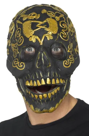 Sugar Skull Gold and Black Latex Costume Mask