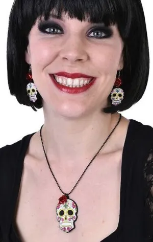 Sugar Skull Necklace and Earrings Jewellery Set