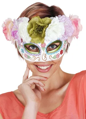 Sugar Skull Pastel Masquerade Mask with Flowers