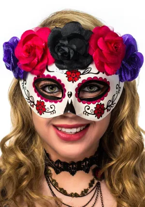 Sugar Skull Pink and Purple Masquerade Mask with Flowers