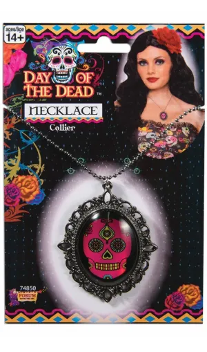 Sugar Skull Pink Day Of The Dead Costume Necklace
