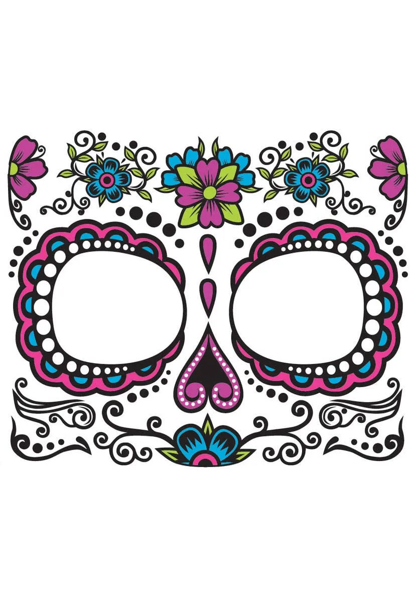 Sugar Skull Pink Mexican Day of the Dead Face Tattoo