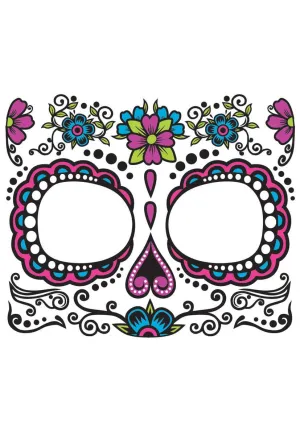 Sugar Skull Pink Mexican Day of the Dead Face Tattoo