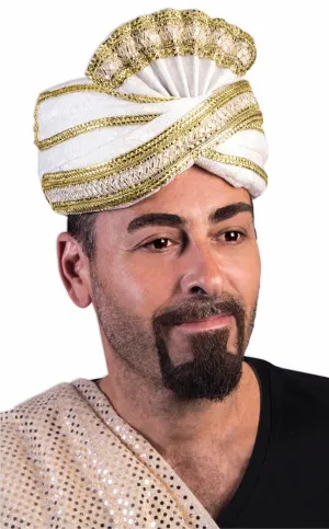 Sultan Deluxe White and Gold Turban Hat