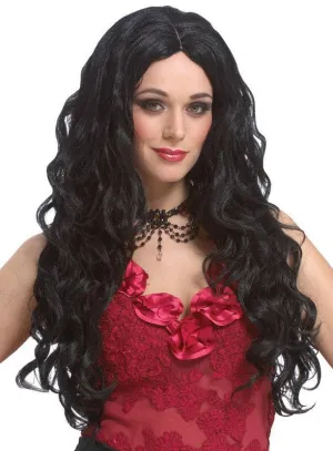 Sultry Long Black Wavy Womens Deluxe Costume Wig