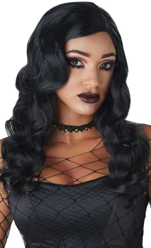 Sultry Siren Womens Long Black Curly Costume Wig