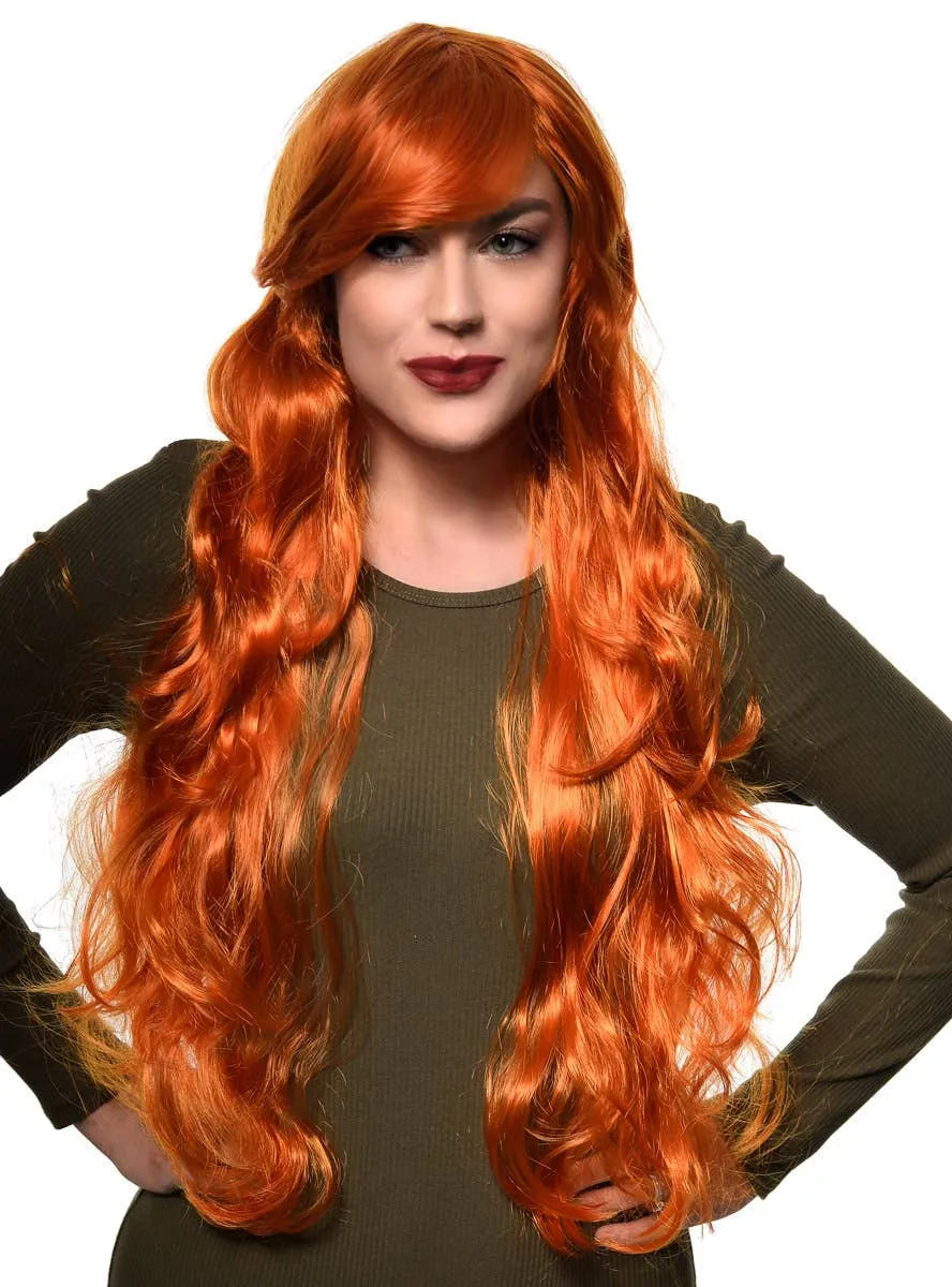 Summer Long Orange Ginger Womens Curly Costume Wig