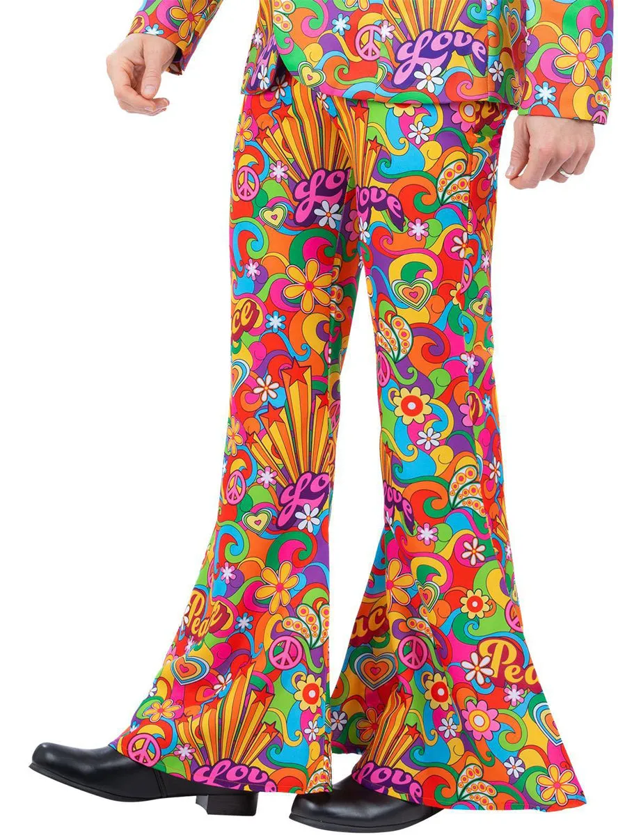 Summer Of Love Mens Rainbow Flared 60s Costume Pants