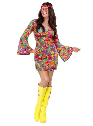 Summer Of Love Womens 60s Rainbow Plus Size Hippie Costume