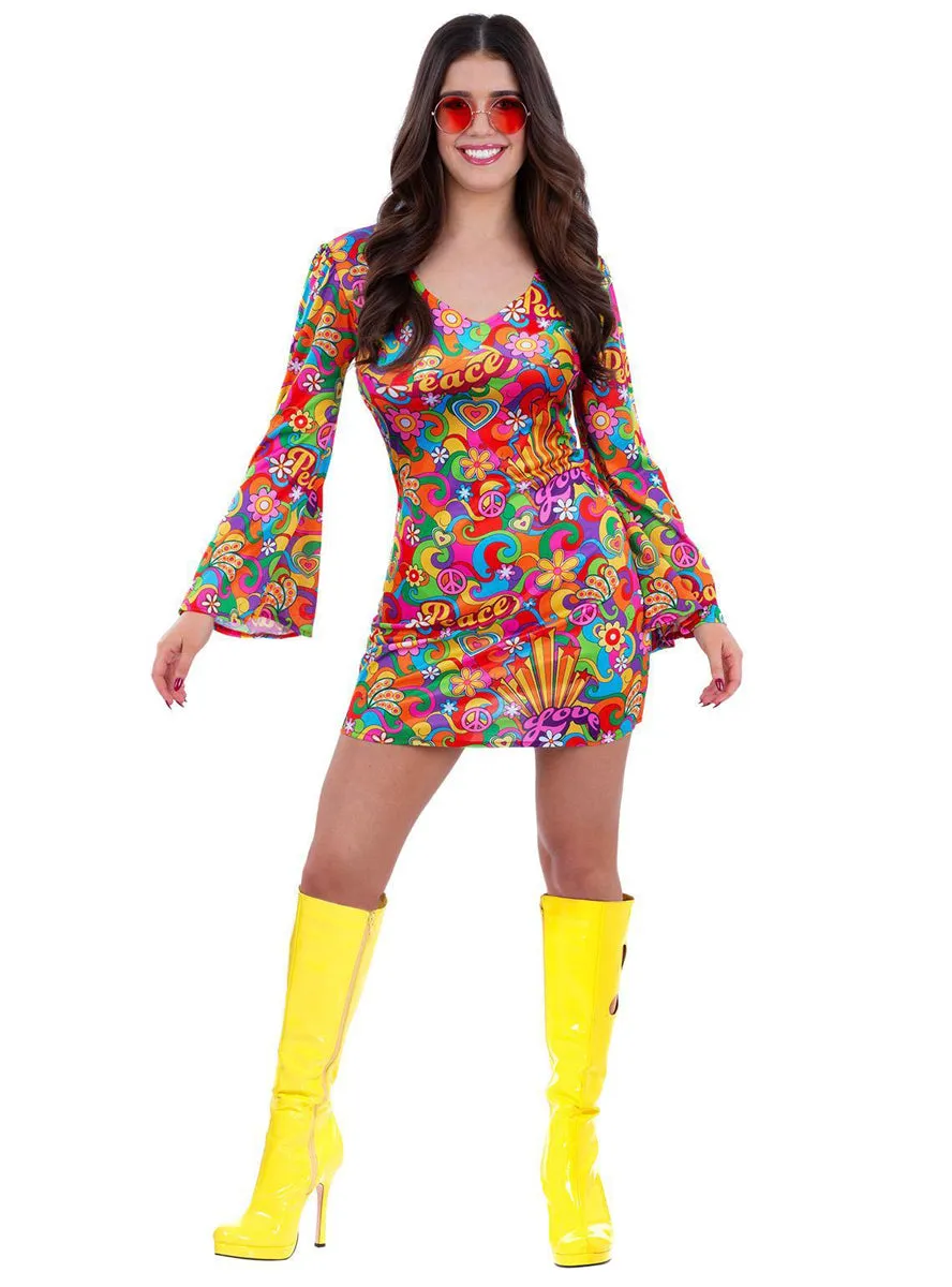 Summer Of Love Womens Sexy 60s Rainbow Hippie Costume