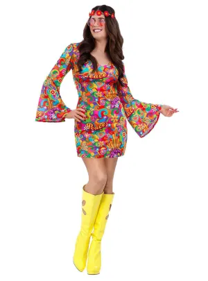 Summer Of Love Womens Sexy 60s Rainbow Hippie Costume