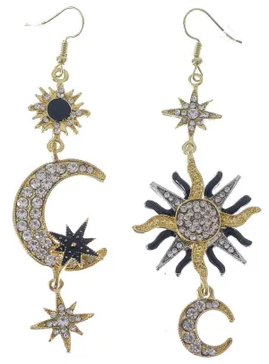 Sun and Moon Rhinestone Costume Earrings