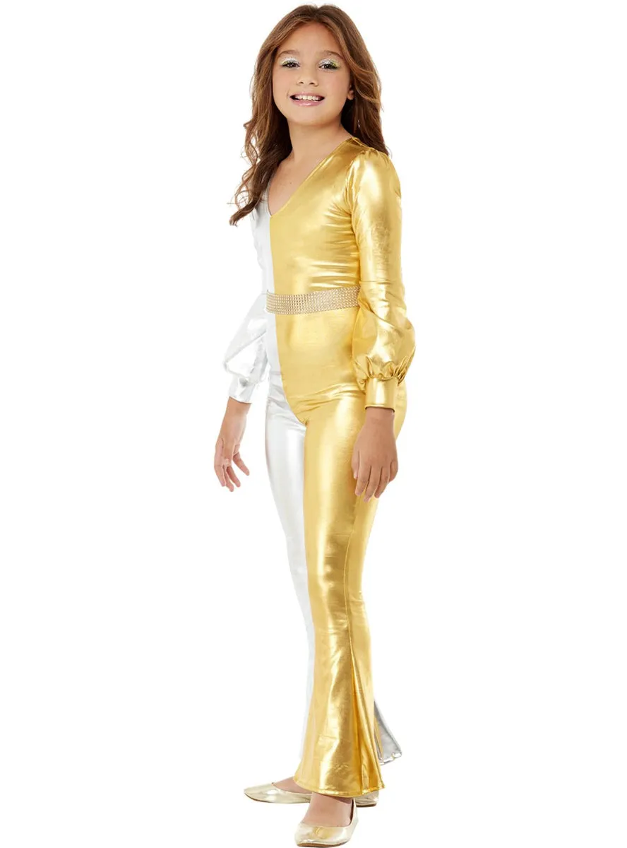 Super Chic Girls Gold And Silver 70s Disco Costume