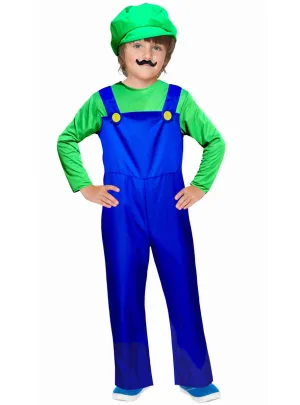 Super Green Plumber Boys Gaming Character Costume
