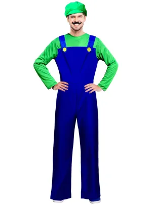 Super Green Plumber Mens Gaming Character Costume