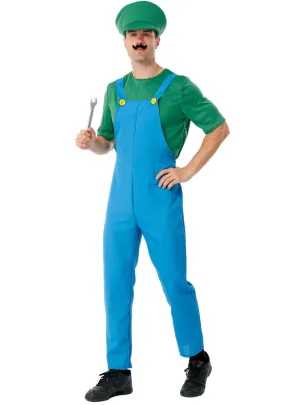 Super Green Plumber Mens Video Game Costume