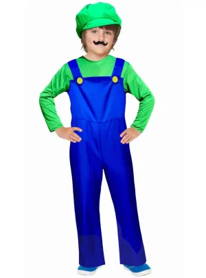 Super Green Plumber Teen Boys Game Character Costume