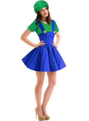 Super Green Plumber Womens Gaming Character Costume