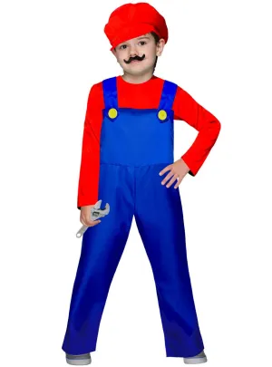 Super Red Plumber Boys Video Game Character Costume