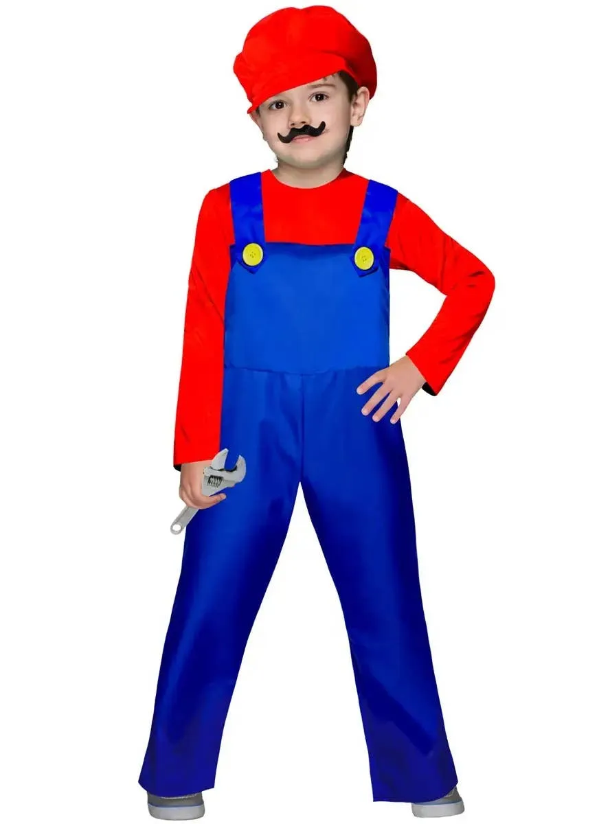 Super Red Plumber Teen Boys Game Character Costume