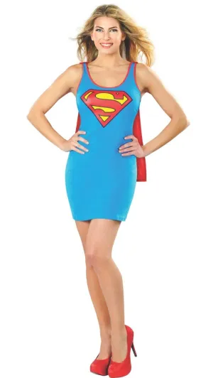 Supergirl Womens Tank Dress Costume With Cape