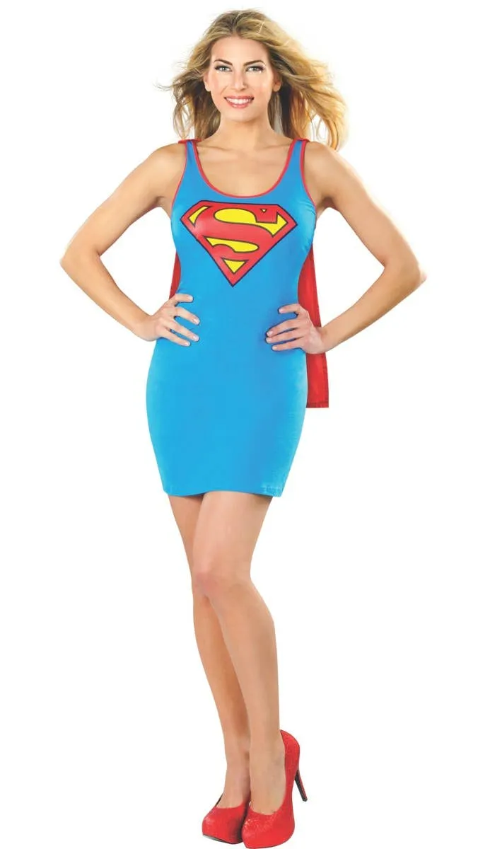 Supergirl Womens Tank Dress Costume With Cape