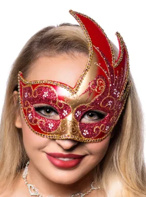 Swan Venetian Womens Gold and Red Masquerade Mask