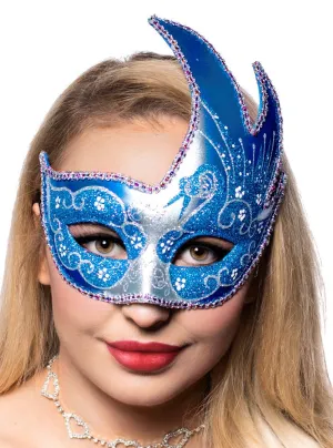 Swan Venetian Womens Silver and Blue Masquerade Mask