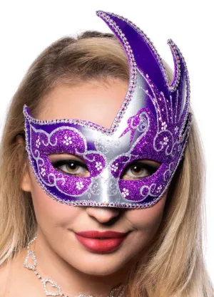 Swan Venetian Womens Silver and Purple Masquerade Mask