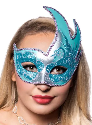 Swan Venetian Womens Silver and Turquoise Masquerade Mask