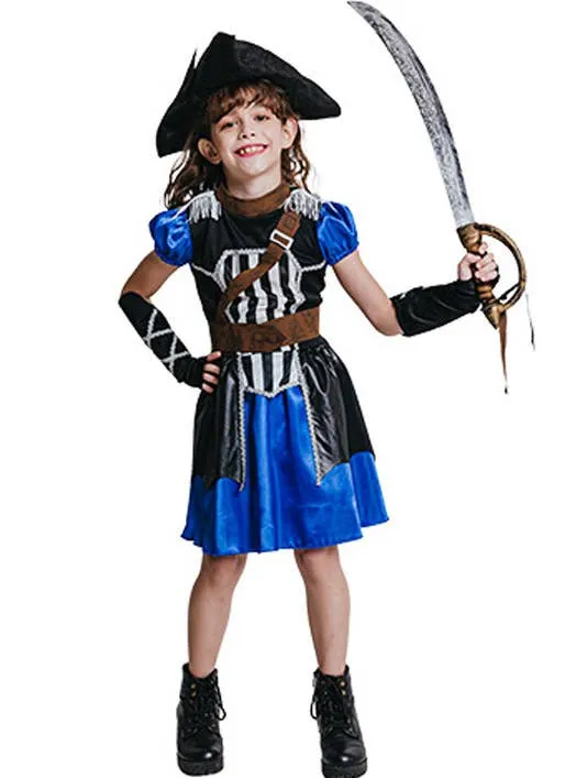 Swashbuckling Blue Pirate Girls Dress Up Costume