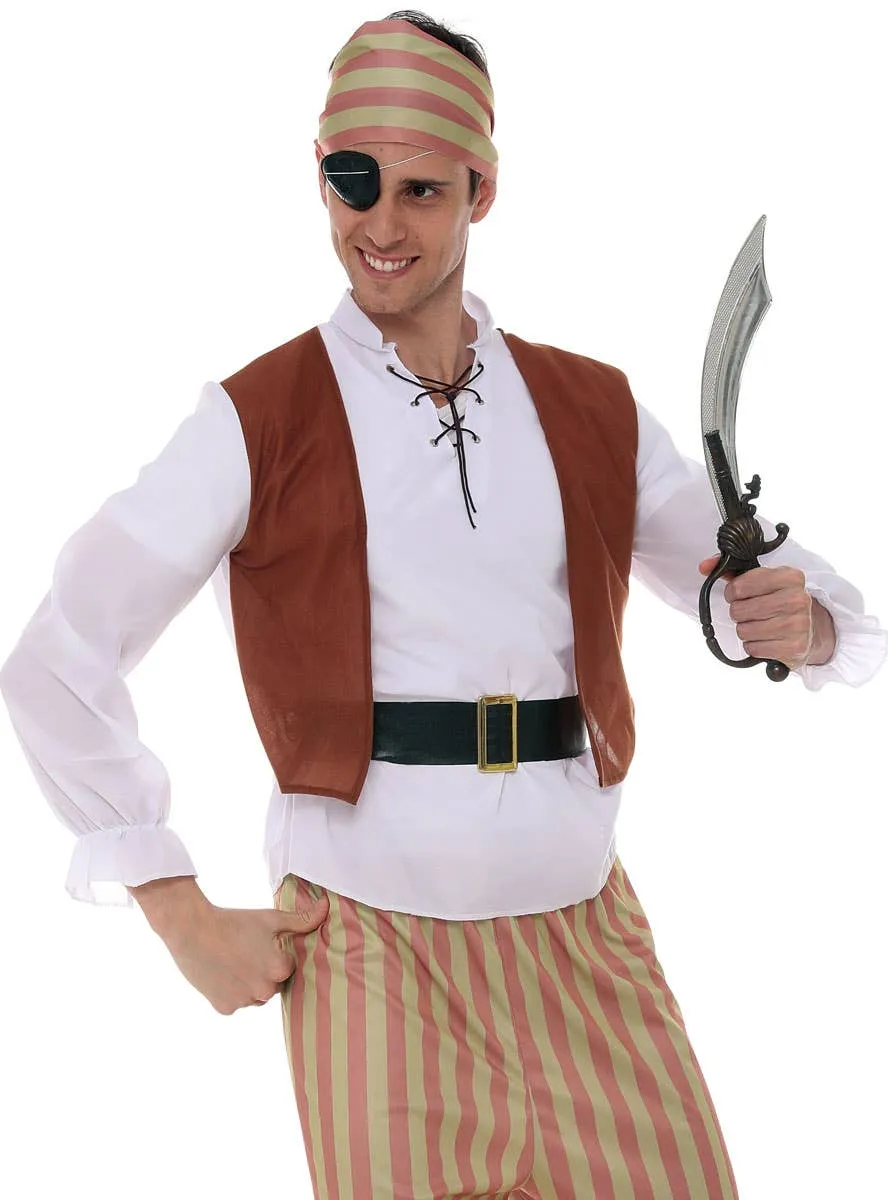 Swashbuckling Brown Striped Pirate Mens Costume