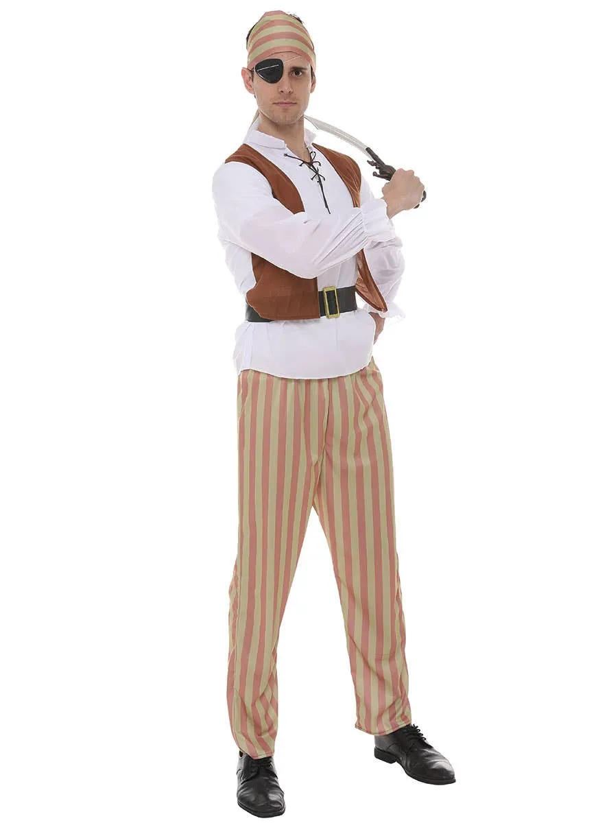 Swashbuckling Brown Striped Pirate Mens Costume