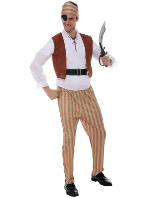 Swashbuckling Brown Striped Pirate Mens Costume