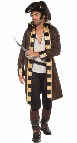 Swashbuckling Mens Brown and Gold Pirate Captain Costume
