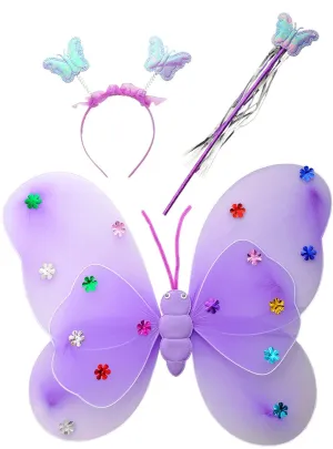 Sweet Purple Girls Butterfly Fairy Wings Accessory Kit
