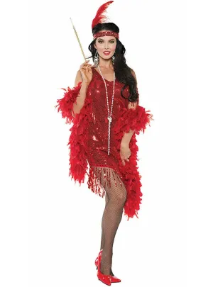 Swingin Red Sequin Womens 1920s Flapper Dress Costume