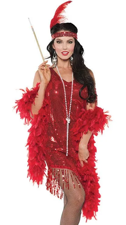 Swingin Red Sequin Womens 1920s Flapper Dress Costume