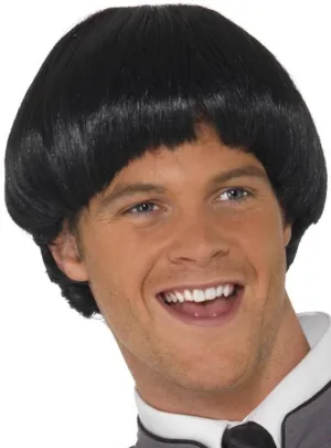 Swinging 60s Mens Black Bowl Cut Costume Wig