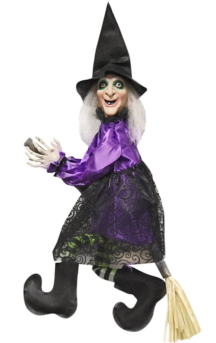 Talking Animated Witch on Broomstick Halloween Decoration
