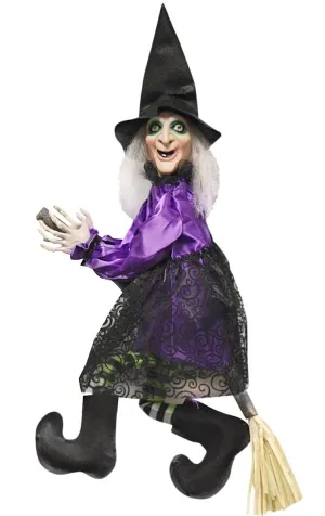 Talking Animated Witch on Broomstick Halloween Decoration