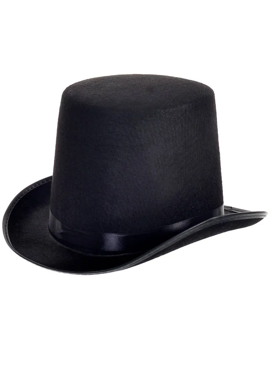 Tall Black Feltex Stovepipe Top Hat Costume Accessory
