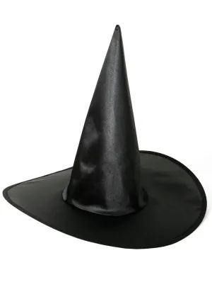 Tall Pointed Black Satin Witch Halloween Costume Hat