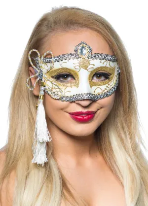 Tassel White and Gold Venetian Masquerade Mask