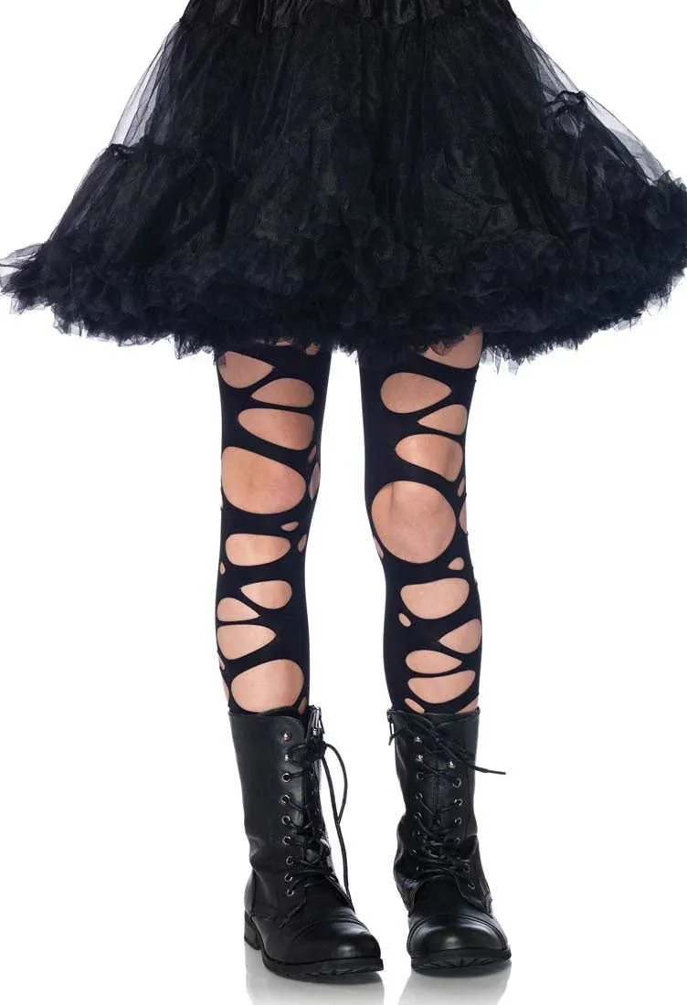 Tattered Girls Black Tights