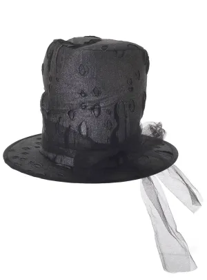 Tattered Grey Plush Halloween Top Hat