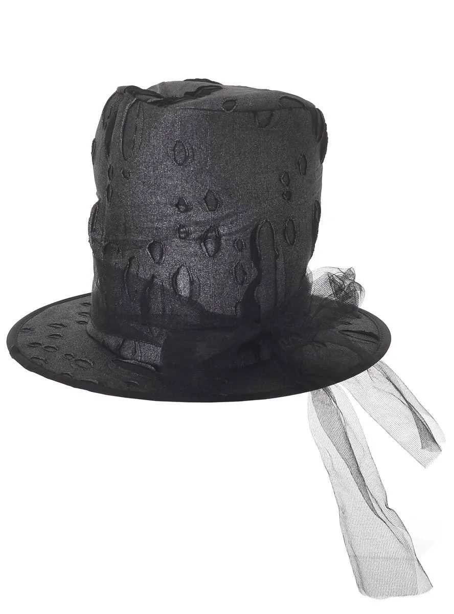 Tattered Grey Plush Halloween Top Hat