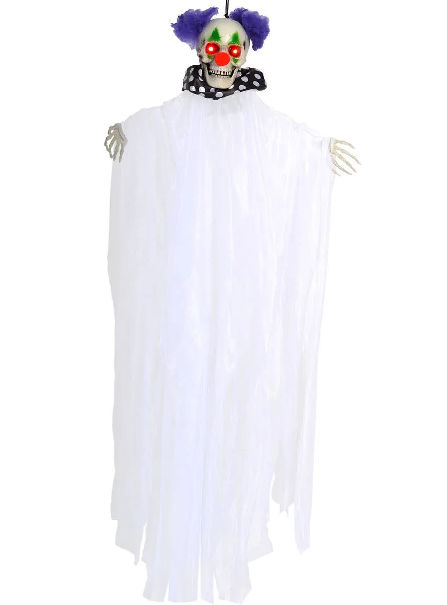 Tattered White Evil Clown Hanging Halloween Decoration with Lights