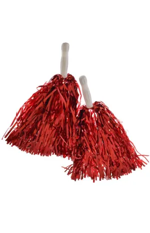 Team Spirit Red Metallic Cheerleader Pom Poms